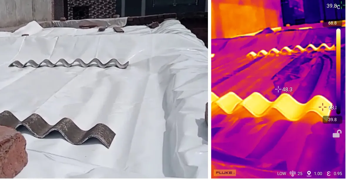 A reflective roof sheet and its thermal image